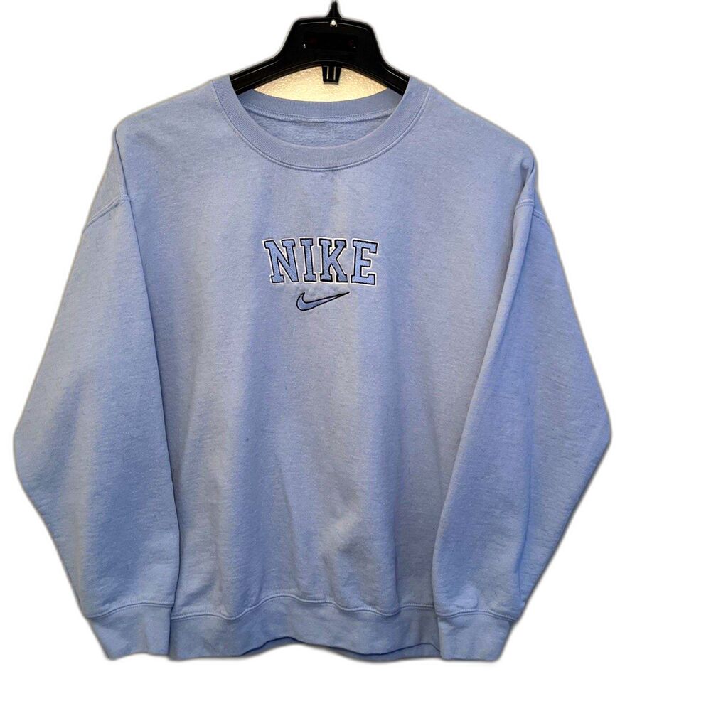 NIKE Vintage 90s Center Swoop Embroidered Logo Crewneck Sweatshirt, Baby Blue- M